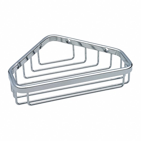 Corner Shower Basket: 6 1/4 in Wd, 5 in Dp, Stainless Steel, Polished