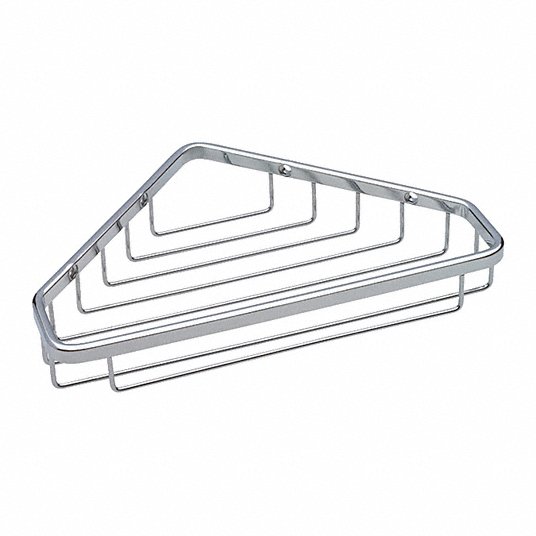 Corner Shower Basket: 9 9/32 in Wd, 6 3/16 in Dp, Stainless Steel, Polished