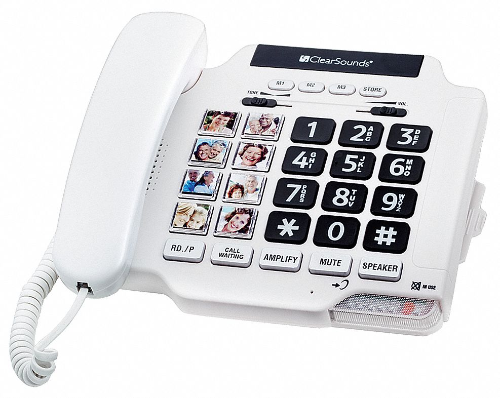 Telephone: Corded, White, Plastic, For Land Line Service