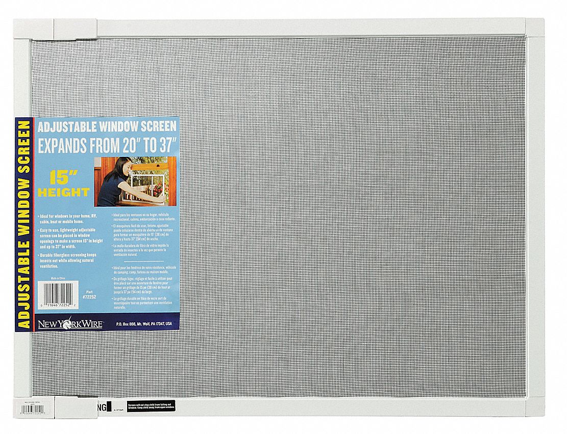 Adjustable Screening: Adj Window Screen, 7 7/16 in Overall Ht, 37 in Overall Lg