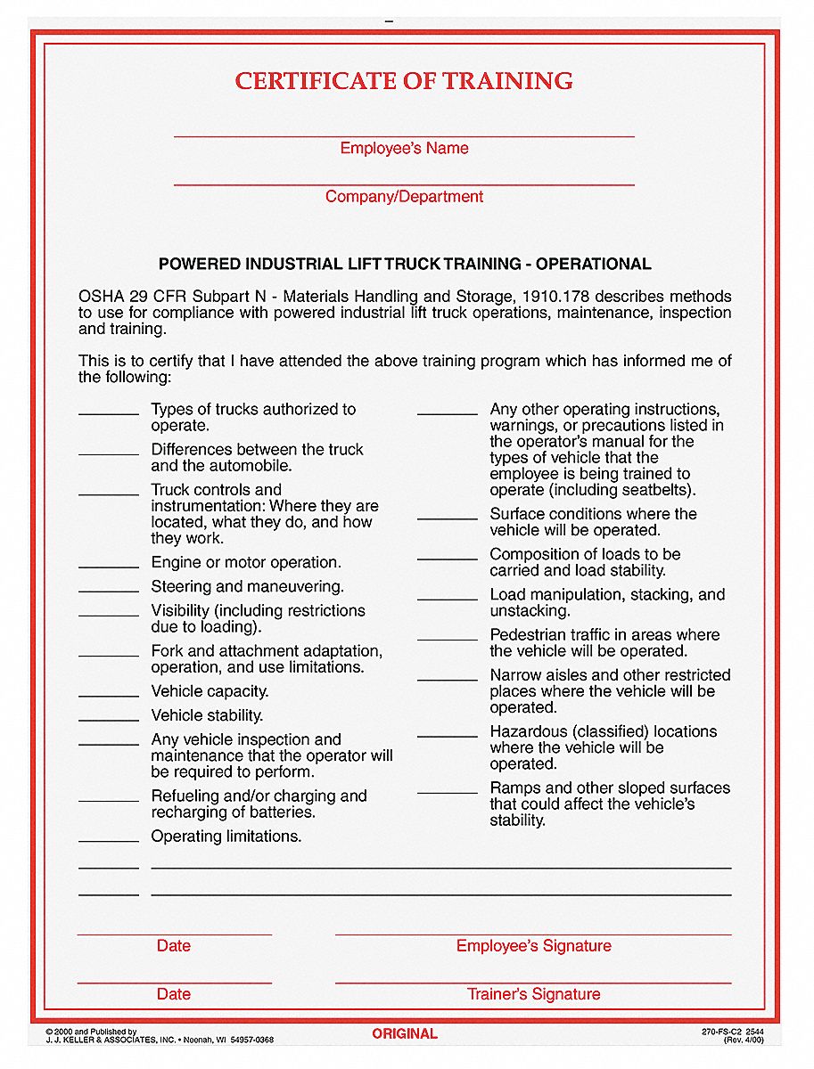 Jj Keller Paper Form Forklift Safety English Pk 50 29wn21 2544 Grainger