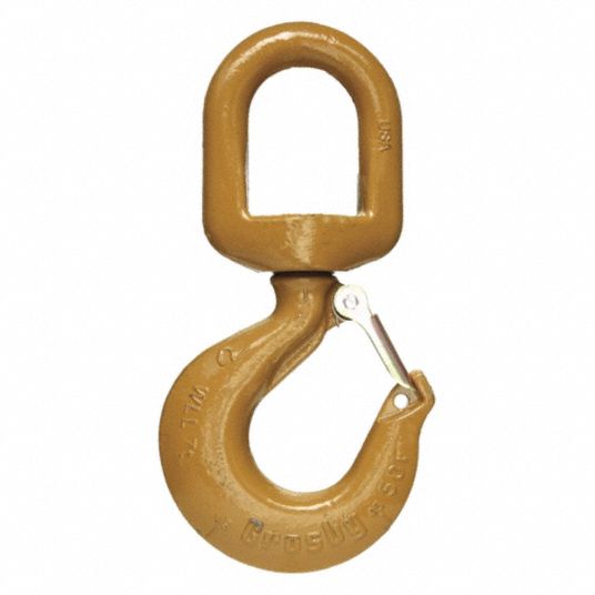 Load hook with rotating eyelet, solid safety lock, swivel load