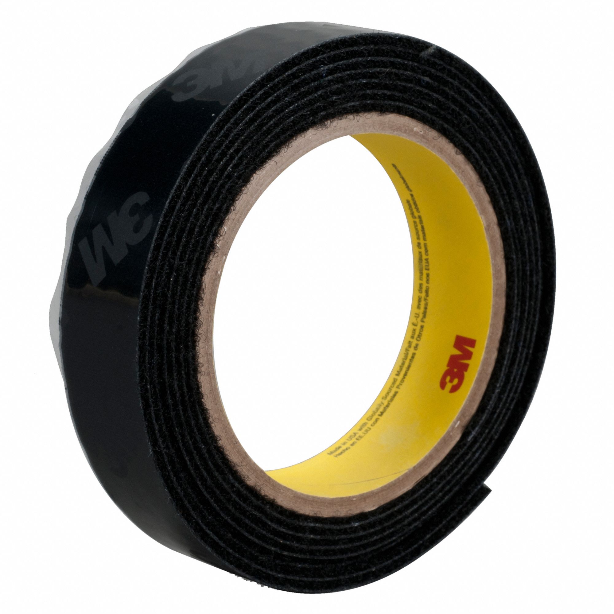 Hook-and-Loop Fastener: Roll, Black, Loop, 5/8 in Overall Wd, 150 ft Overall Lg, Adhesive