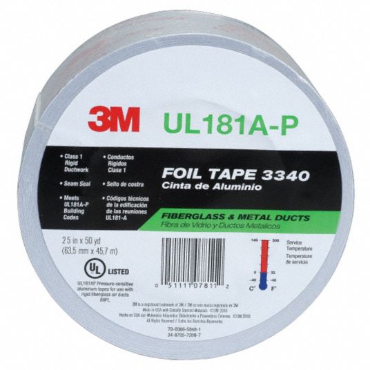 Aluminum Foil Tape: 50 yd Long, 6 Wide, 3 mil Thick