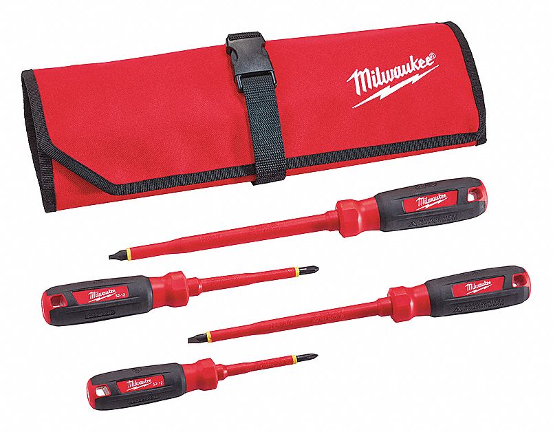 TETHER READY INSULATED SCREWDRIVER SET, 4 PIECES, PHILLIPS/SLOTTED TIP, ERGONOMIC GRIP