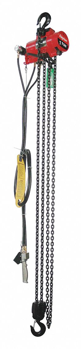 AIR CHAIN HOIST, HOOK MOUNTED - NO TROLLEY, 2,000 LB LIFTING CAPACITY, 23 FPM LIFT SPEED, NPT