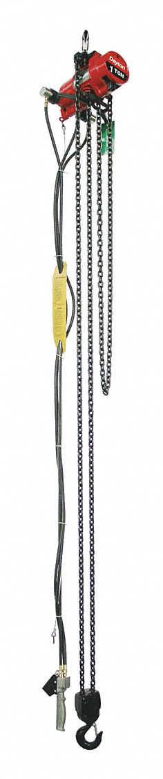 AIR CHAIN HOIST, HOOK MOUNTED - NO TROLLEY, 1 TON LIFTING CAPACITY, 23 FPM LIFT SPEED, NPT