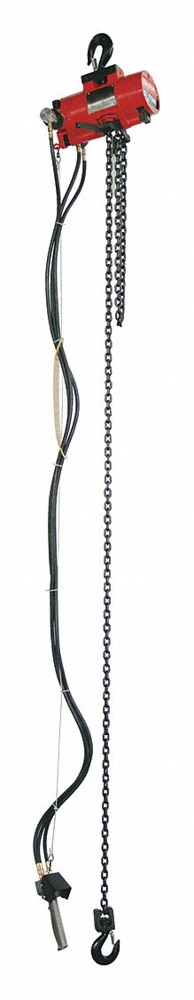 AIR CHAIN HOIST, HOOK MOUNTED - NO TROLLEY, 500 LB LIFTING CAPACITY, 65 FPM LIFT SPEED, NPT