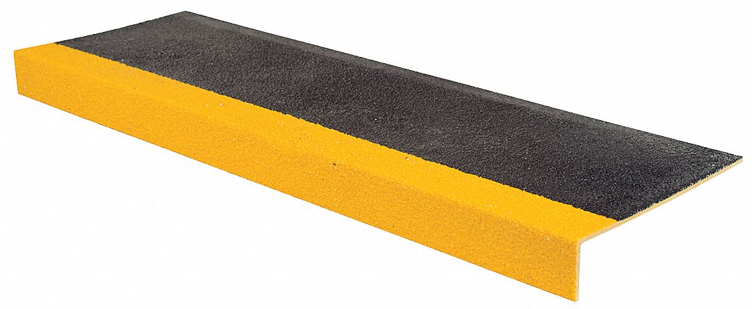 Yellow/Black, Plastic/Fiberglass Stair Tread Cover, Installation Method: Adhesive or Fasteners, Squa
