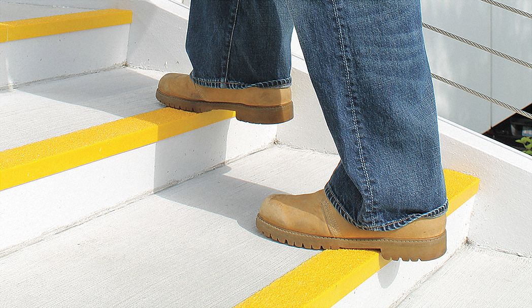 Yellow, Plastic/Fiberglass Stair Nosing, Installation Method: Adhesive or Fasteners, Square Edge Typ