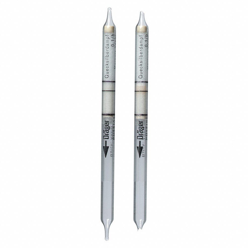 Detector Tube: DRAEGER Accuro, Hg, Gas Detection Tube, Mercury Vapor ( Hg ), 10 PK