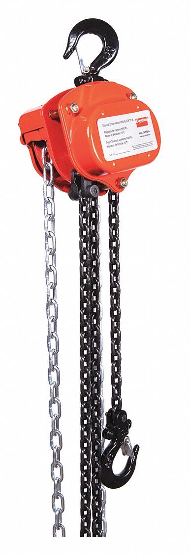 MANUAL CHAIN HOIST, HOOK MOUNTED - NO TROLLEY, 1,000 LB LIFTING CAPACITY, 10 FT LIFT L