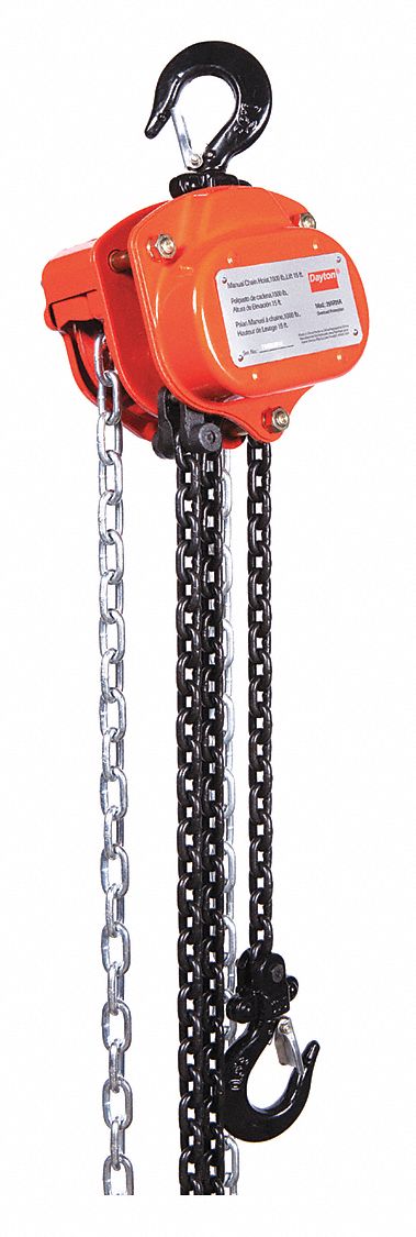 MANUAL CHAIN HOIST, HOOK MOUNTED - NO TROLLEY, 1,000 LB LIFTING CAPACITY, 15 FT LIFT L