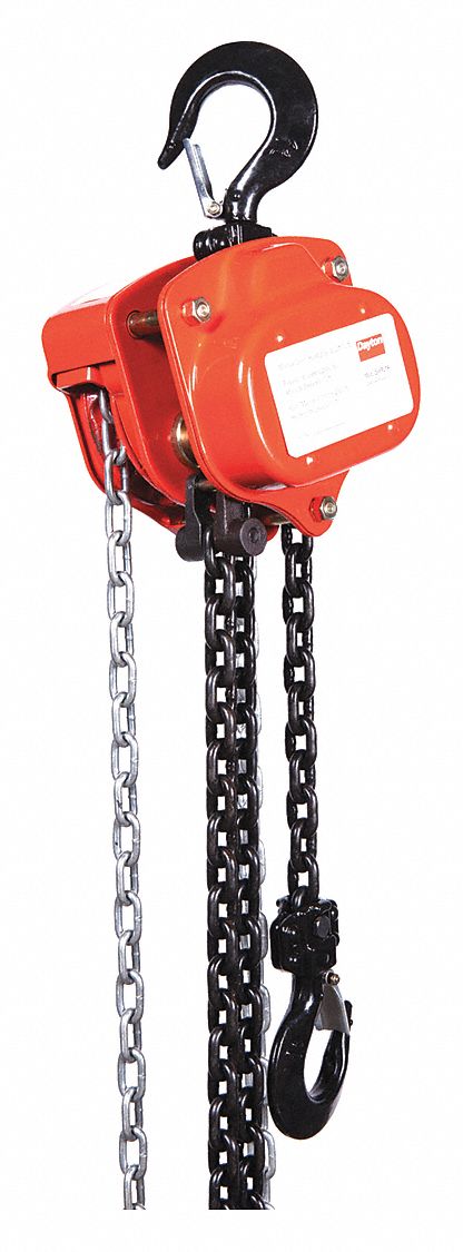 MANUAL CHAIN HOIST, HOOK MOUNTED - NO TROLLEY, 2,000 LB LIFTING CAPACITY, 10 FT LIFT L