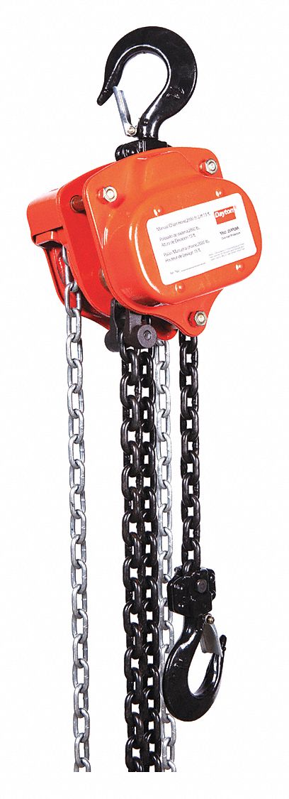 MANUAL CHAIN HOIST, HOOK MOUNTED - NO TROLLEY, 2,000 LB LIFTING CAPACITY, 15 FT LIFT L