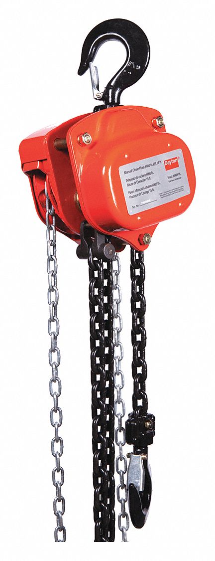 MANUAL CHAIN HOIST, HOOK MOUNTED - NO TROLLEY, 4,000 LB LIFTING CAPACITY, 15 FT LIFT L