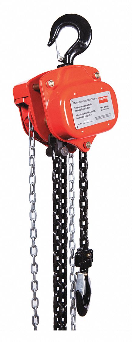 MANUAL CHAIN HOIST, HOOK MOUNTED - NO TROLLEY, 4,000 LB LIFTING CAPACITY, 20 FT LIFT L