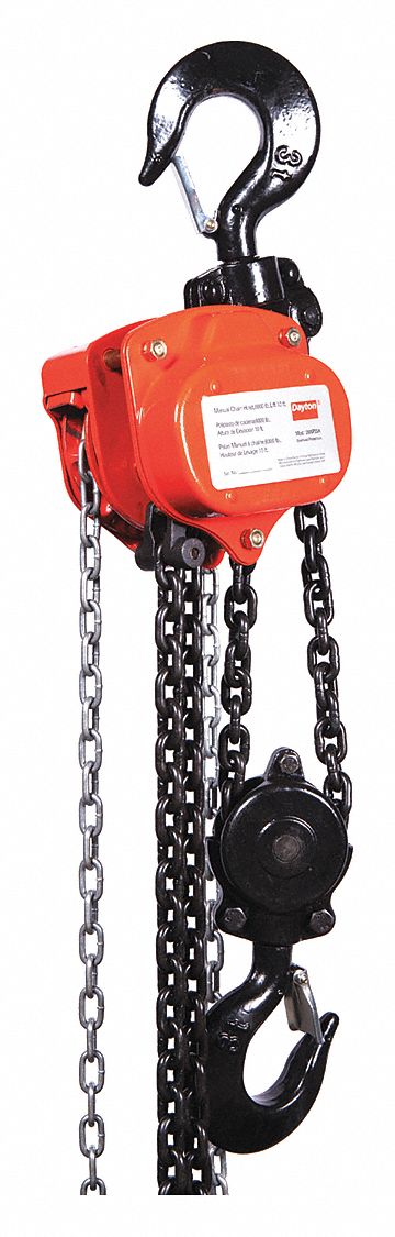 MANUAL CHAIN HOIST, HOOK MOUNTED - NO TROLLEY, 6,000 LB LIFTING CAPACITY, 10 FT LIFT L