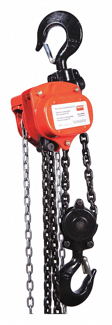 MANUAL CHAIN HOIST, HOOK MOUNTED - NO TROLLEY, 6,000 LB LIFTING CAPACITY, 15 FT LIFT L