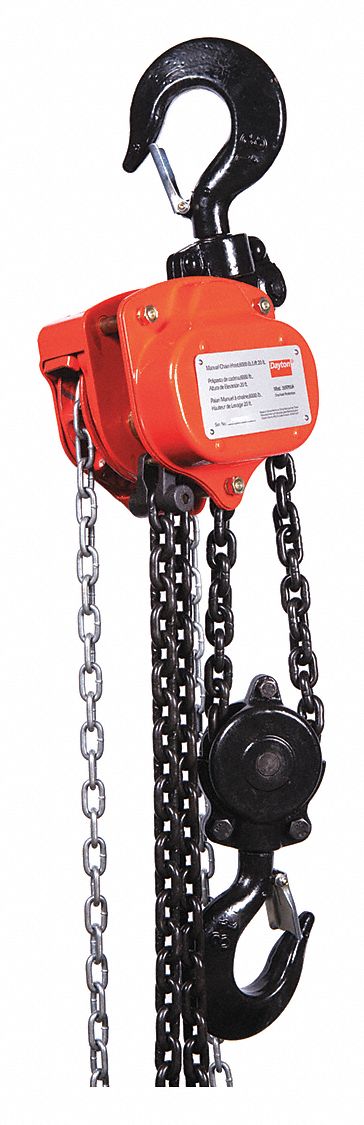 DAYTON Manual Chain Hoist, 6,000 lb Load Capacity, 20 ft Hoist Lift, 1