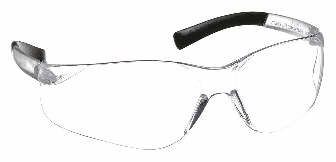 SAFETY GLASSES, FRAMELESS, WRAPAROUND, CLEAR, RUBBER, ANTI-SCRATCH, PC, CSA Z94.3-2015