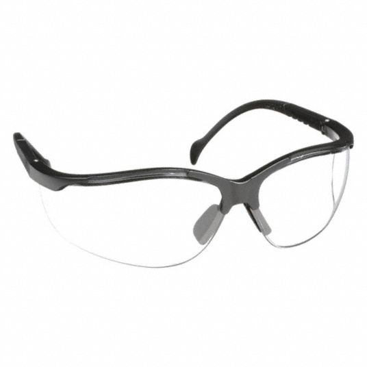 PYRAMEX Safety Glasses: Anti-Scratch, Half-Frame, Black