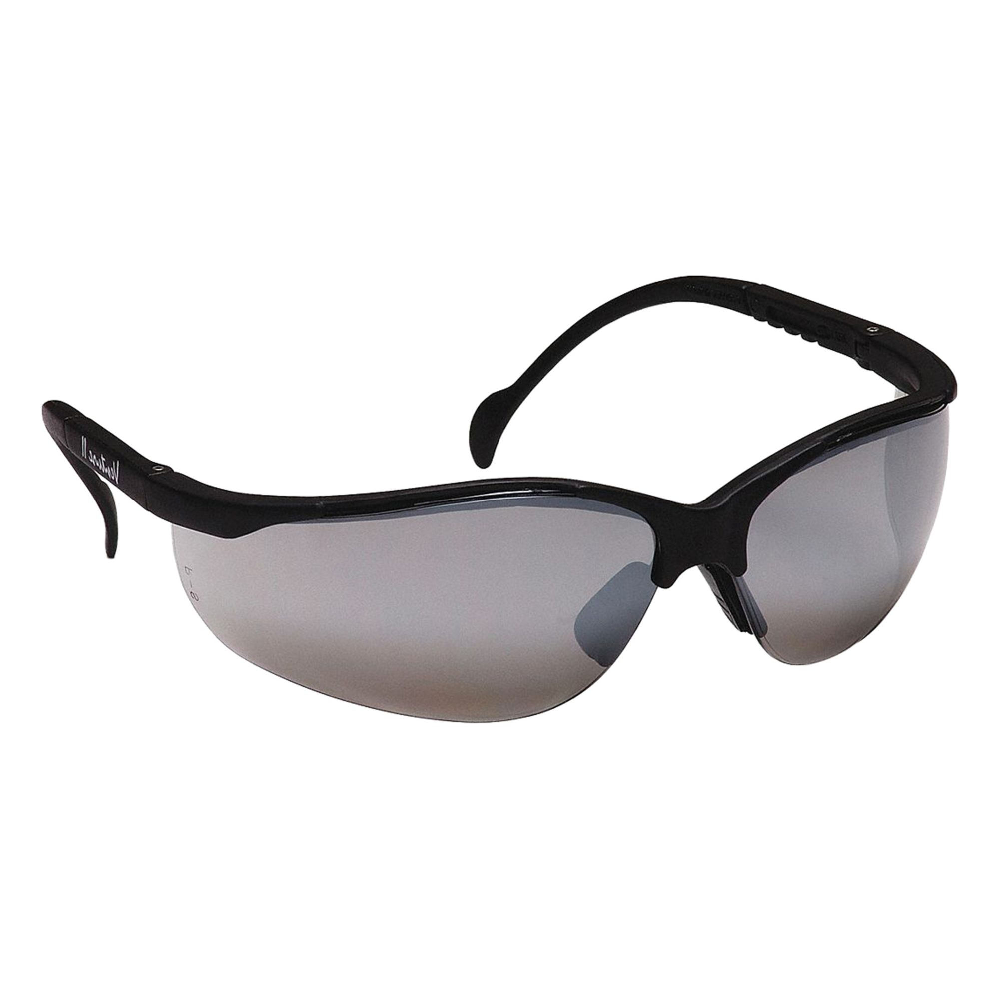 Safety Glasses: Gray Lens, Half-Frame, Mirrored/Scratch-Resistant, Black Frame