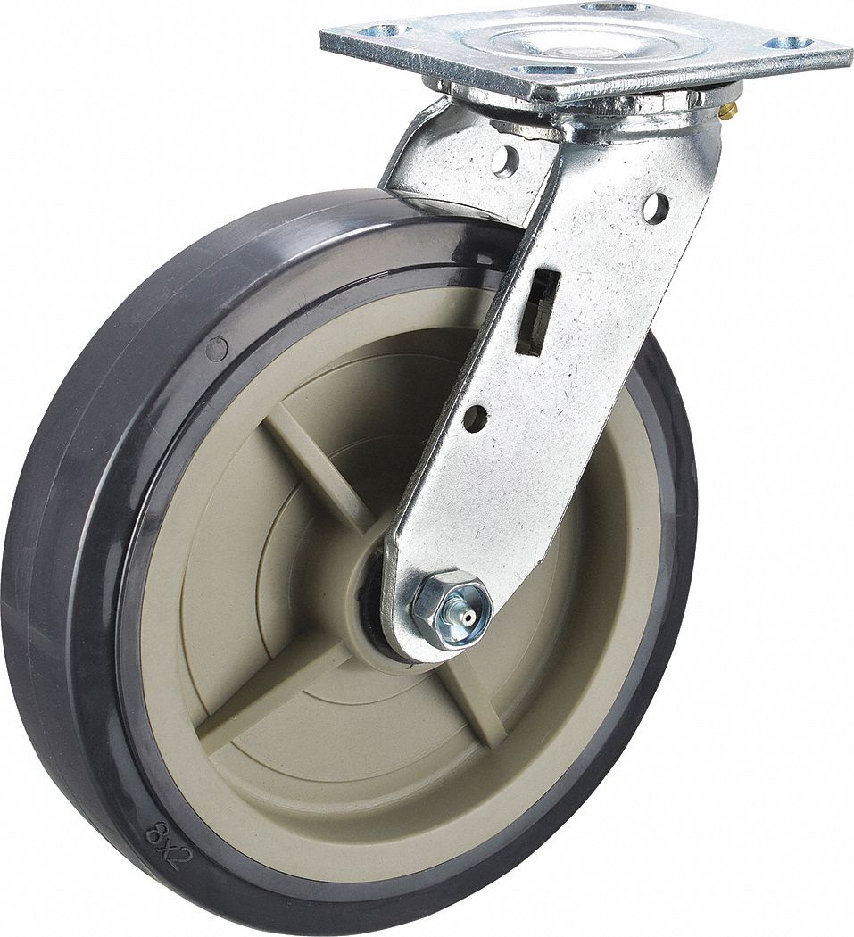 GRAINGER APPROVED Standard Plate Caster 8 in Wheel Dia., 1000 lb, 9 1/2 in Mounting Ht, Swivel