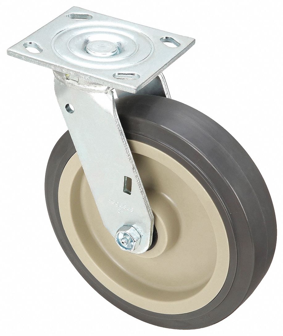 Plate Caster: Swivel, No Brake, Polyurethane, 8 in Wheel Dia, 2 in Wheel Wd, Slot