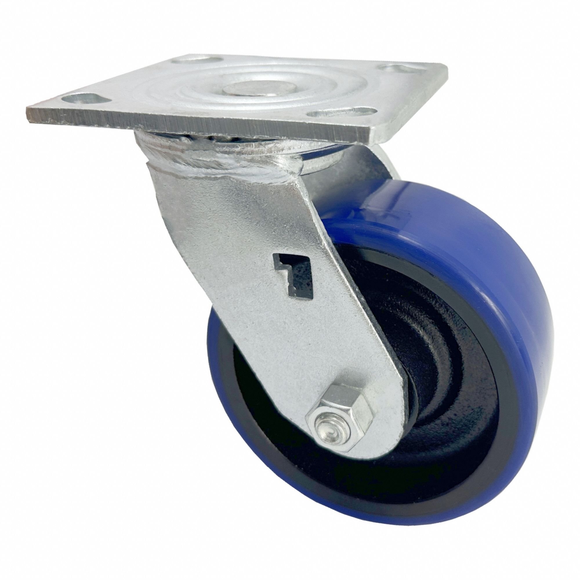Plate Caster: Swivel, No Brake, Polyurethane, 5 in Wheel Dia, 2 in Wheel Wd, Plain