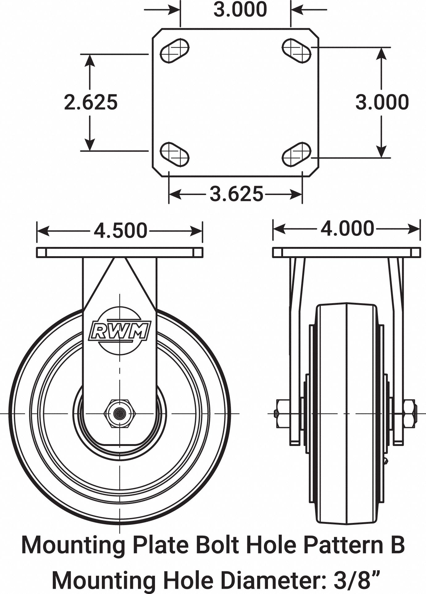 RWM Kingpinless Plate Caster: 5 In Wheel Dia., 1050 Lb, 6 1/2 In ...