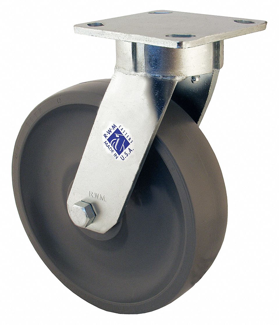 RWM Kingpinless Plate Caster, Swivel, Elastomer, 1500 lb, 6 in Wheel