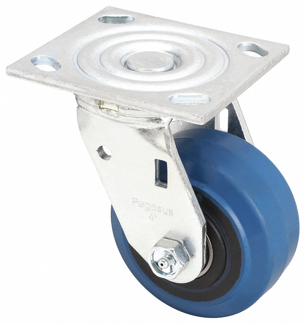 Plate Caster: Swivel, No Brake, Rubber, 4 in Wheel Dia, 2 in Wheel Wd, Slot, Ball