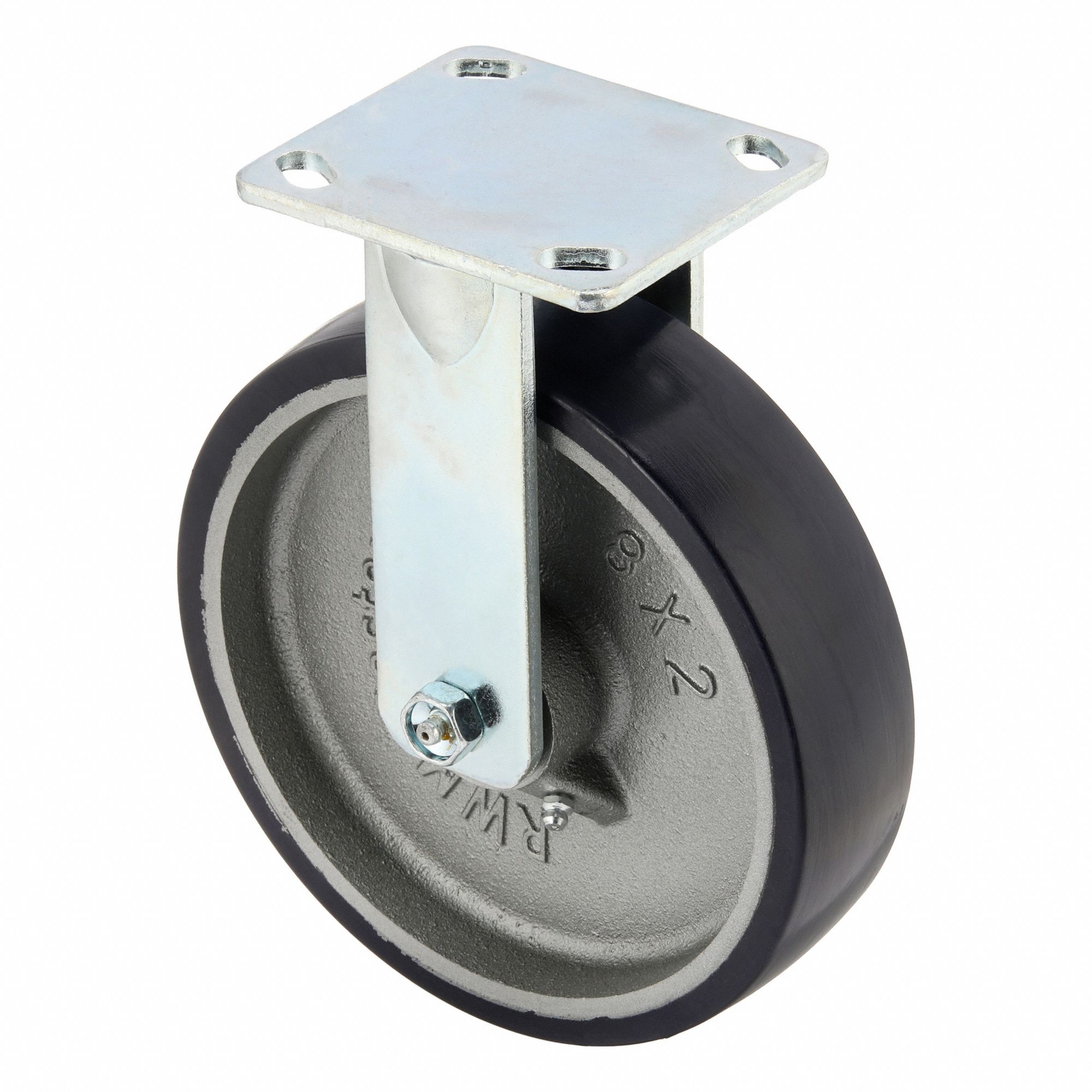 Plate Caster: Rigid, Polyurethane, 8 in Wheel Dia, 2 in Wheel Wd, 9 1/2 in Mounting Ht, Roller