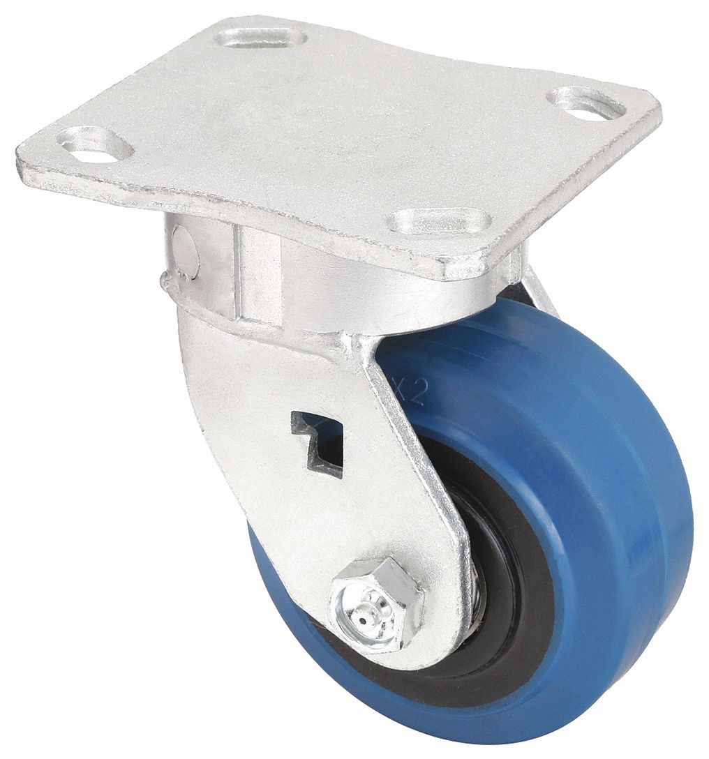 KINGPINLESS PLATE CASTER, 4 IN WHEEL DIAMETER, 300 LB, 5⅝ IN MOUNTING H, RUBBER