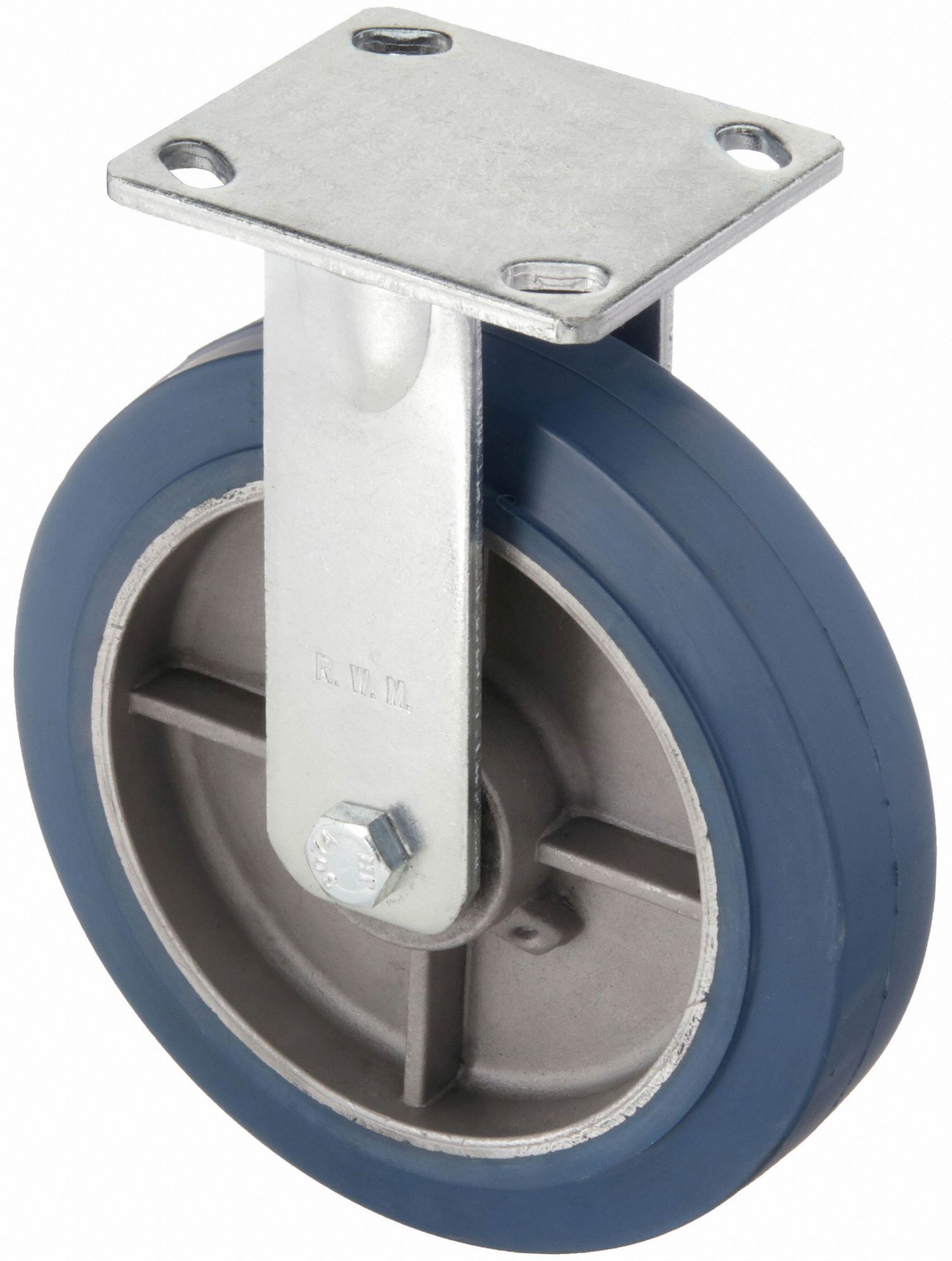 Plate Caster: Rigid, No Brake, Rubber, 6 in Wheel Dia., 2 in Wheel Wd, 7 1/2 in Mounting Ht