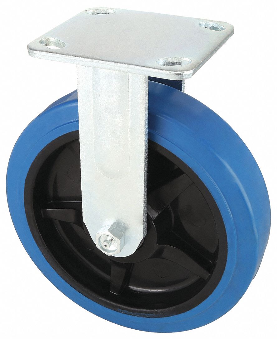 Plate Caster: Rigid, No Brake, Rubber, 8 in Wheel Dia, 2 in Wheel Wd, Slot, Ball