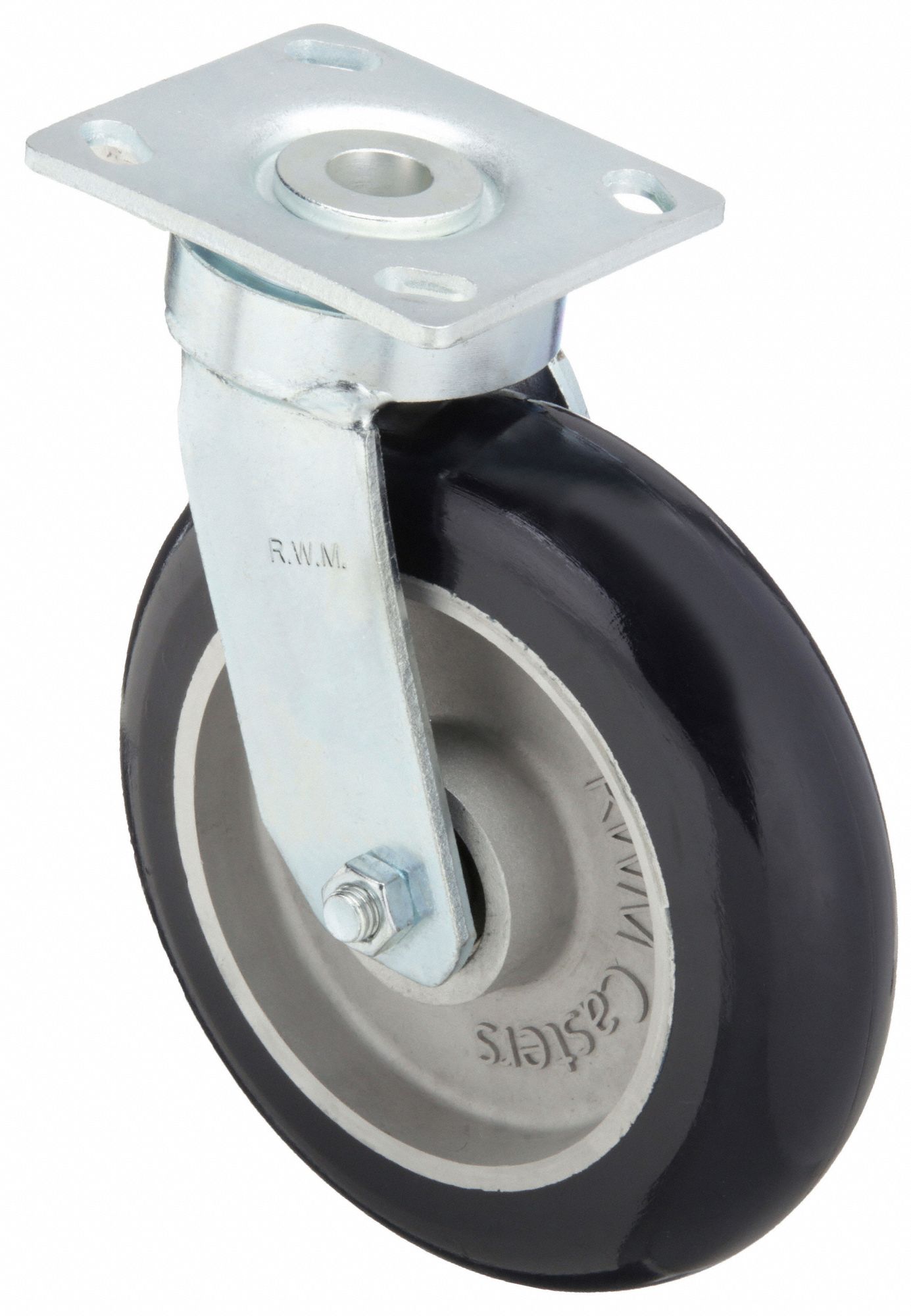 Plate Caster: Swivel, No Brake, Polyurethane, 8 in Wheel Dia., 2 in Wheel Wd, Ball, Medium Duty