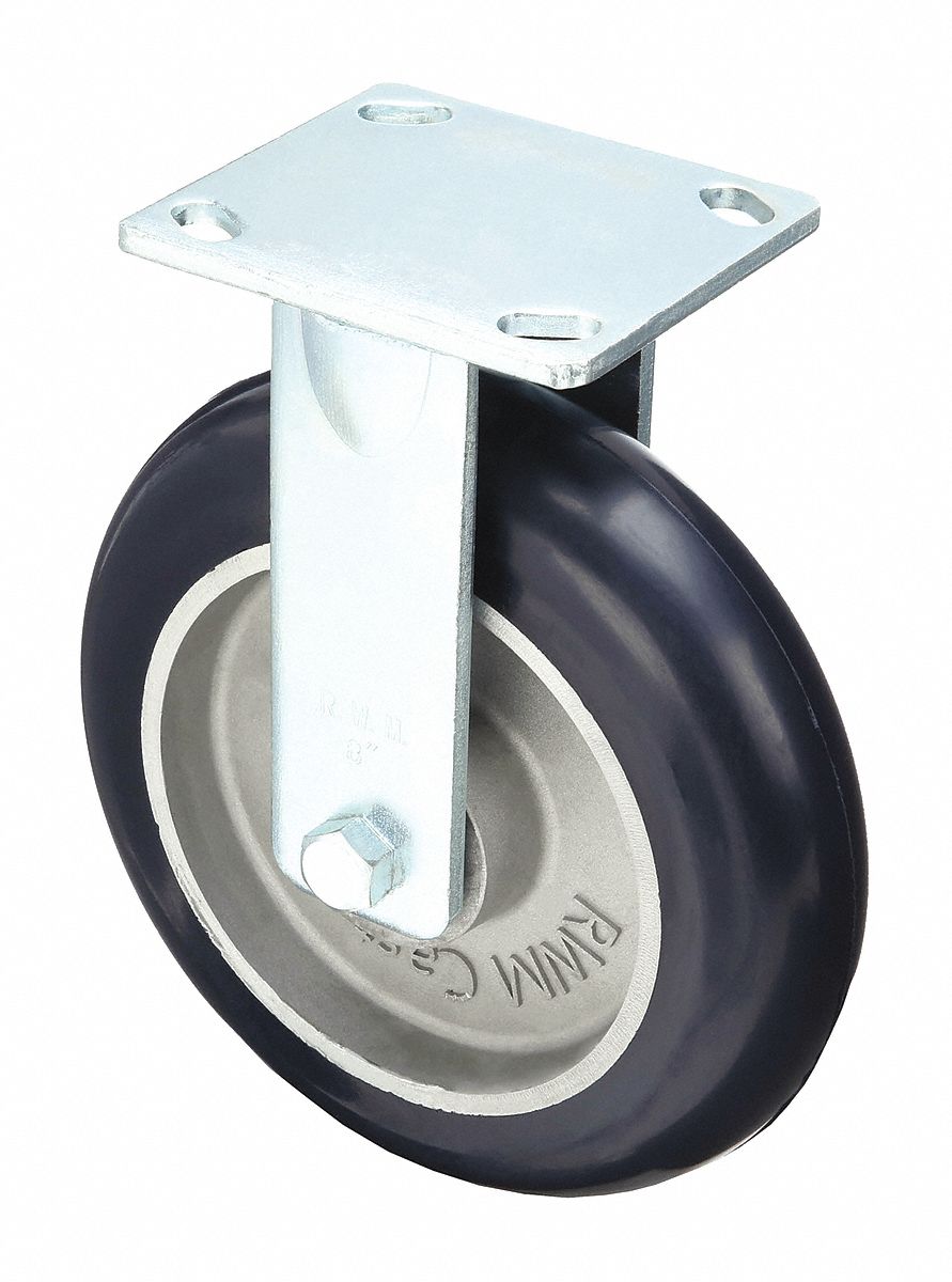 Plate Caster: Rigid, No Brake, Polyurethane, 8 in Wheel Dia., 2 in Wheel Wd, Ball, Medium Duty