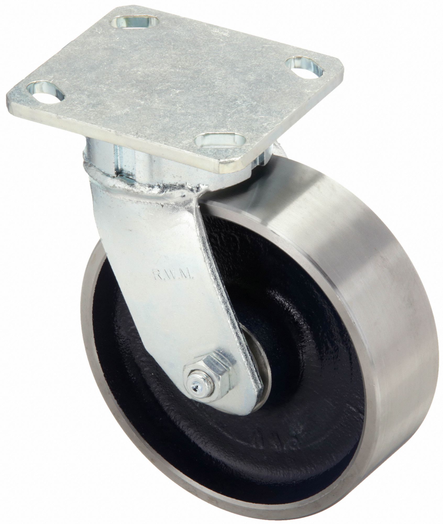 Plate Caster: Swivel, Steel, 6 in Wheel Dia, 2 in Wheel Wd, 7 1/2 in Mounting Ht, Roller, Swivel