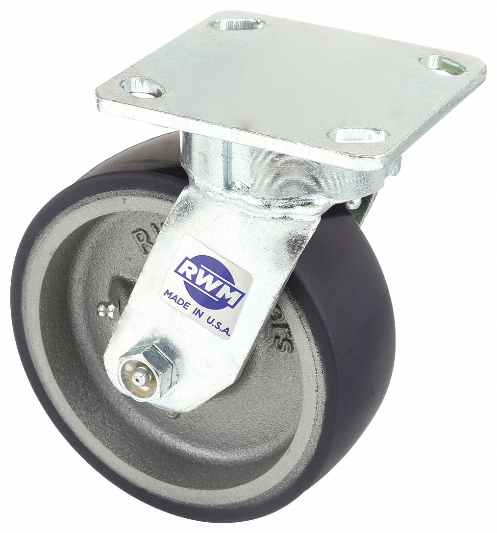 Plate Caster, Swivel, Polyurethane, 7 1/2"H