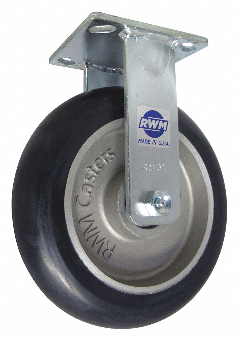 Plate Caster: Rigid, Polyurethane, 8 in Wheel Dia, 2 in Wheel Wd, 10 1/8 in Mounting Ht, Ball