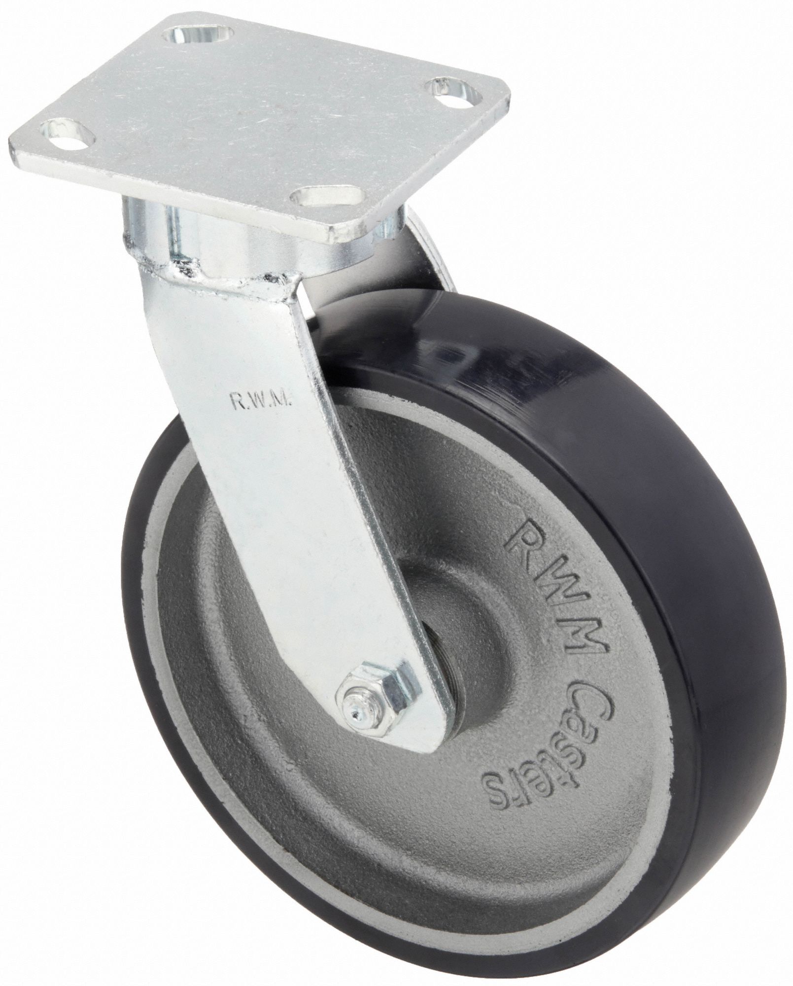 Plate Caster: Swivel, Polyurethane, 8 in Wheel Dia, 2 in Wheel Wd, 10 1/8 in Mounting Ht, Roller
