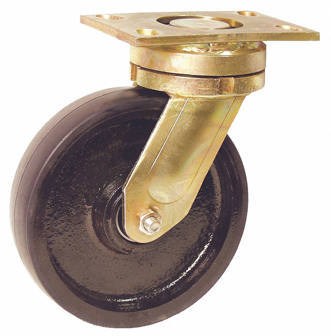 Plate Caster: Swivel, No Brake, Elastomer, 8 in Wheel Dia., 2 in Wheel Wd, 10 1/8 in Mounting Ht