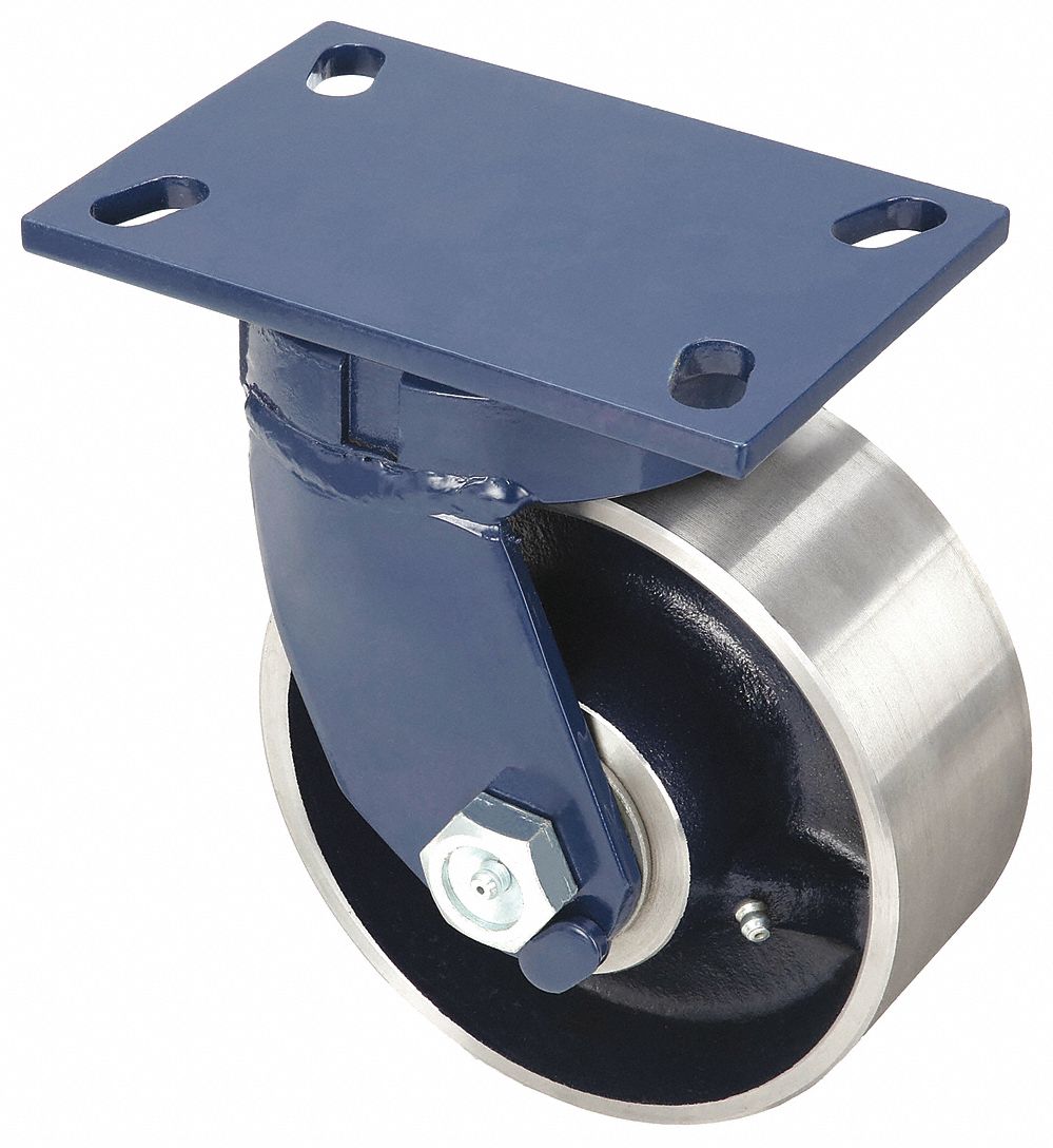 Plate Caster: Swivel, Steel, 6 in Wheel Dia, 2 1/2 in Wheel Wd, 7 1/2 in Mounting Ht, Roller