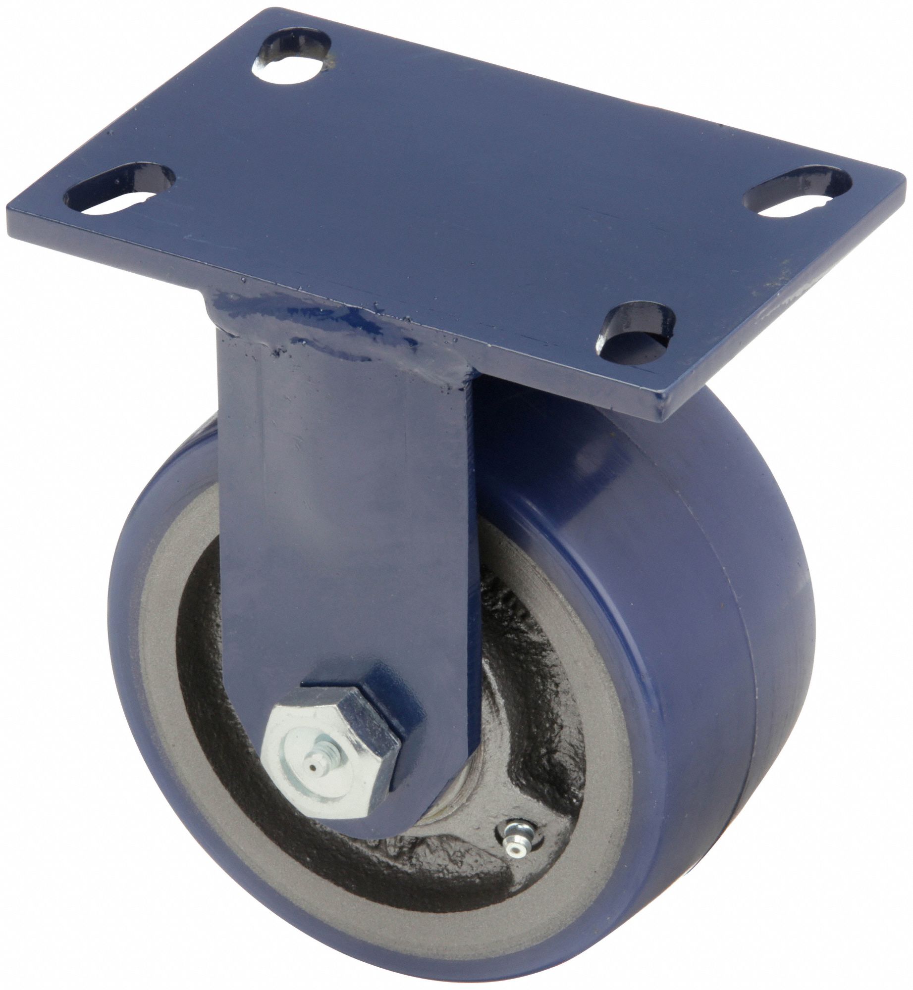 Plate Caster: Rigid, Polyurethane, 6 in Wheel Dia, 3 in Wheel Wd, 7 1/2 in Mounting Ht, Roller