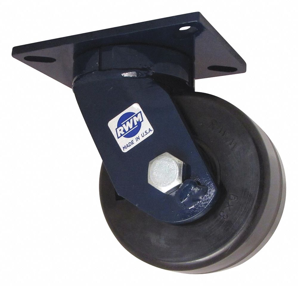 RWM Kingpinless Plate Caster 6 in Wheel Dia., 3000 lb, 8 in Mounting