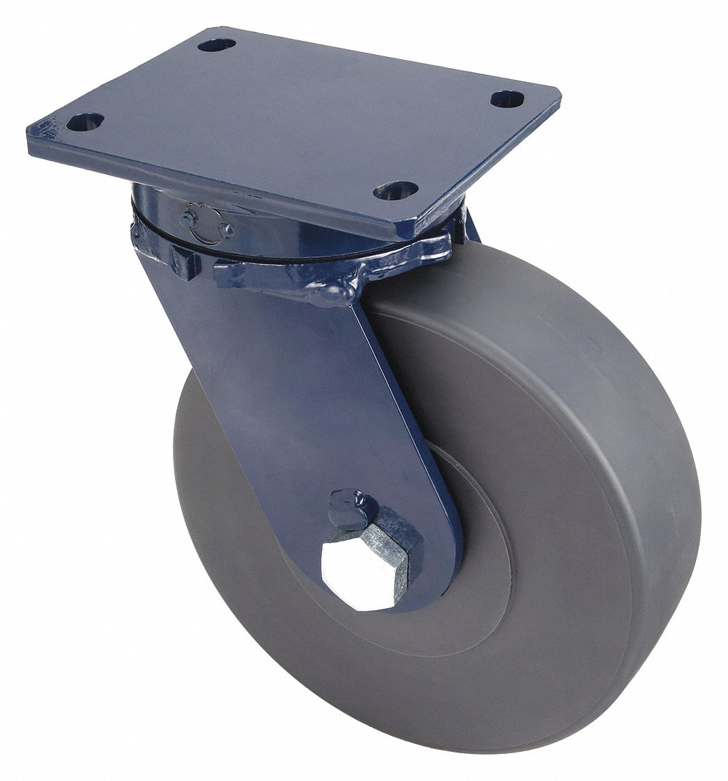 Plate Caster: Swivel, Nylon, 10 in Wheel Dia, 3 in Wheel Wd, 12 1/2 in Mounting Ht, Ball, Swivel