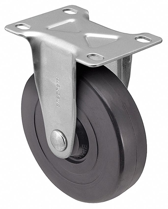 Plate Caster: Rigid, No Brake, Rubber, 4 in Wheel Dia., 1 in Wheel Wd, 4 7/8 in Mounting Ht
