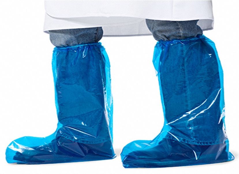 VR Shoe Covers: Polyolefin, Includes Slip Resistant Sole, 24 in Overall Ht, Blue, L, 100 PK